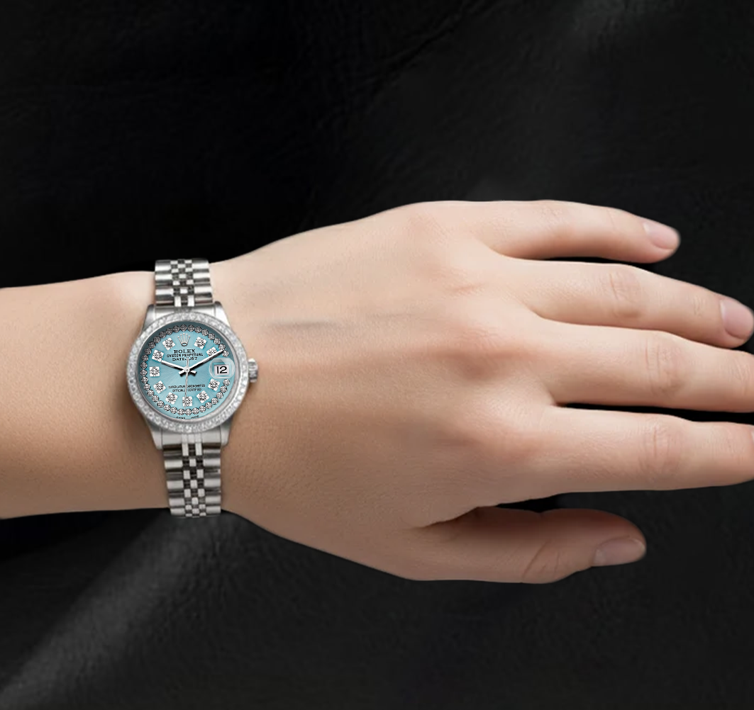 Rolex 26mm Datejust 6916 Ice Blue String Diamond Dial Stainless Steel Watch