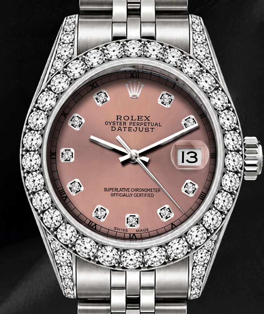 Rolex 26mm Datejust 6916 Salmon Diamond Dial Diamond Bezel Watch Stainless Steel