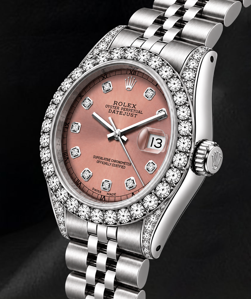 Rolex 26mm Datejust 6916 Salmon Diamond Dial Diamond Bezel Watch Stainless Steel