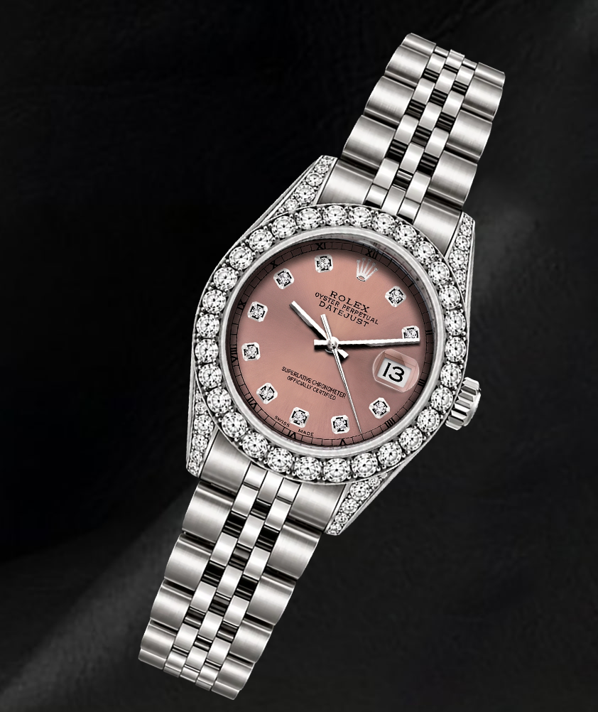 Rolex 26mm Datejust 6916 Salmon Diamond Dial Diamond Bezel Watch Stainless Steel