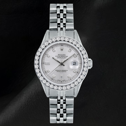 Rolex 26mm Datejust 6916 White Mother of Pearl Diamond Dial Stainless Steel Watch