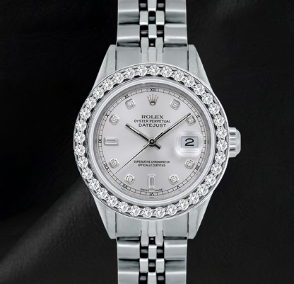 Rolex 26mm Datejust 6916 White Mother of Pearl Diamond Dial Stainless Steel Watch