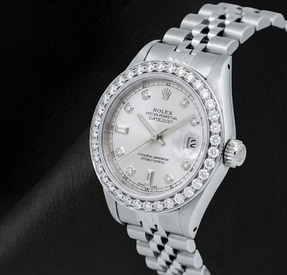 Rolex 26mm Datejust 6916 White Mother of Pearl Diamond Dial Stainless Steel Watch