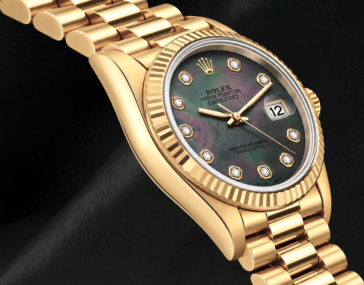 Rolex 26mm Datejust 69178 Black Mother of Pearl Diamond Dial 18K Gold Watch