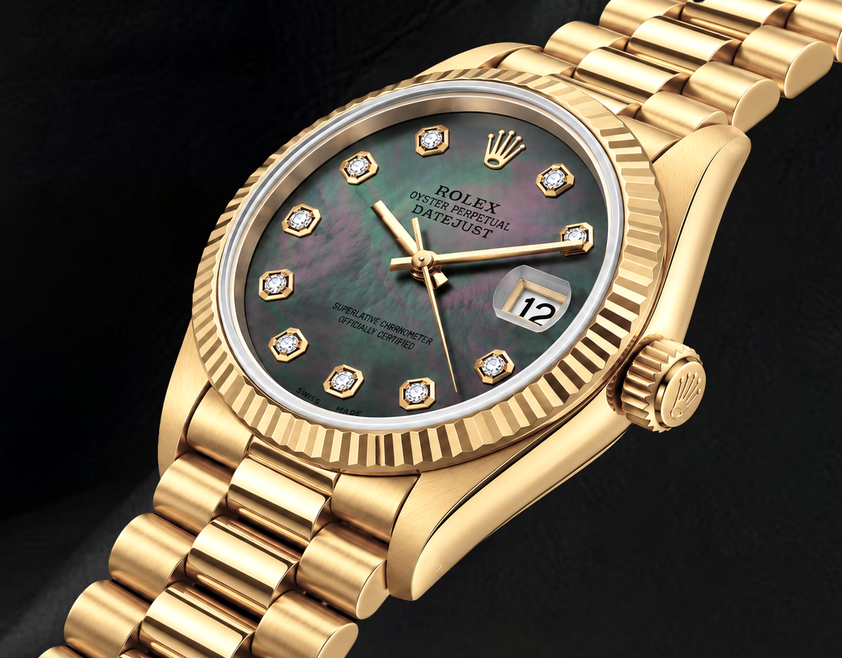 Rolex 26mm Datejust 69178 Black Mother of Pearl Diamond Dial 18K Gold Watch