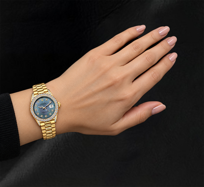 Rolex 26mm Datejust 69178 Blue Mother of Pearl Diamond Dial Yellow Gold Watch
