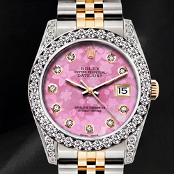 Rolex 26mm Datejust 6917 Pink Floral Diamond Dial Two Tone Watch