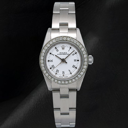 Rolex 26mm Oyster Perpetual 67193 White Roman Dial Stainless Steel Watch