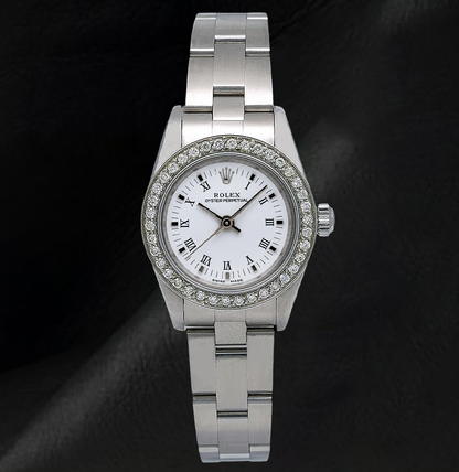 Rolex 26mm Oyster Perpetual 67193 White Roman Dial Stainless Steel Watch