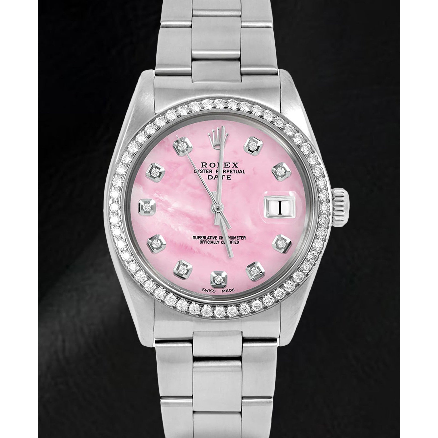 Rolex 31 mm Pink Mother of Pearl Diamond Dial Oyster Stainless Steel Watch