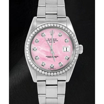 Rolex 31 mm Pink Mother of Pearl Diamond Dial Oyster Stainless Steel Watch