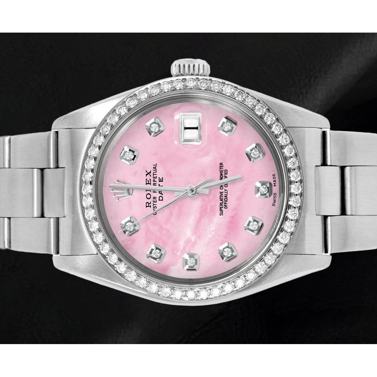 Rolex 31 mm Pink Mother of Pearl Diamond Dial Oyster Stainless Steel Watch
