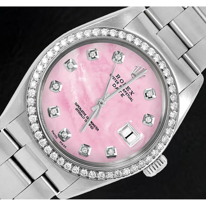Rolex 31 mm Pink Mother of Pearl Diamond Dial Oyster Stainless Steel Watch
