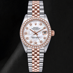 Rolex 31mm White Mother Of Pearl Diamond Dial Two Tone Watch