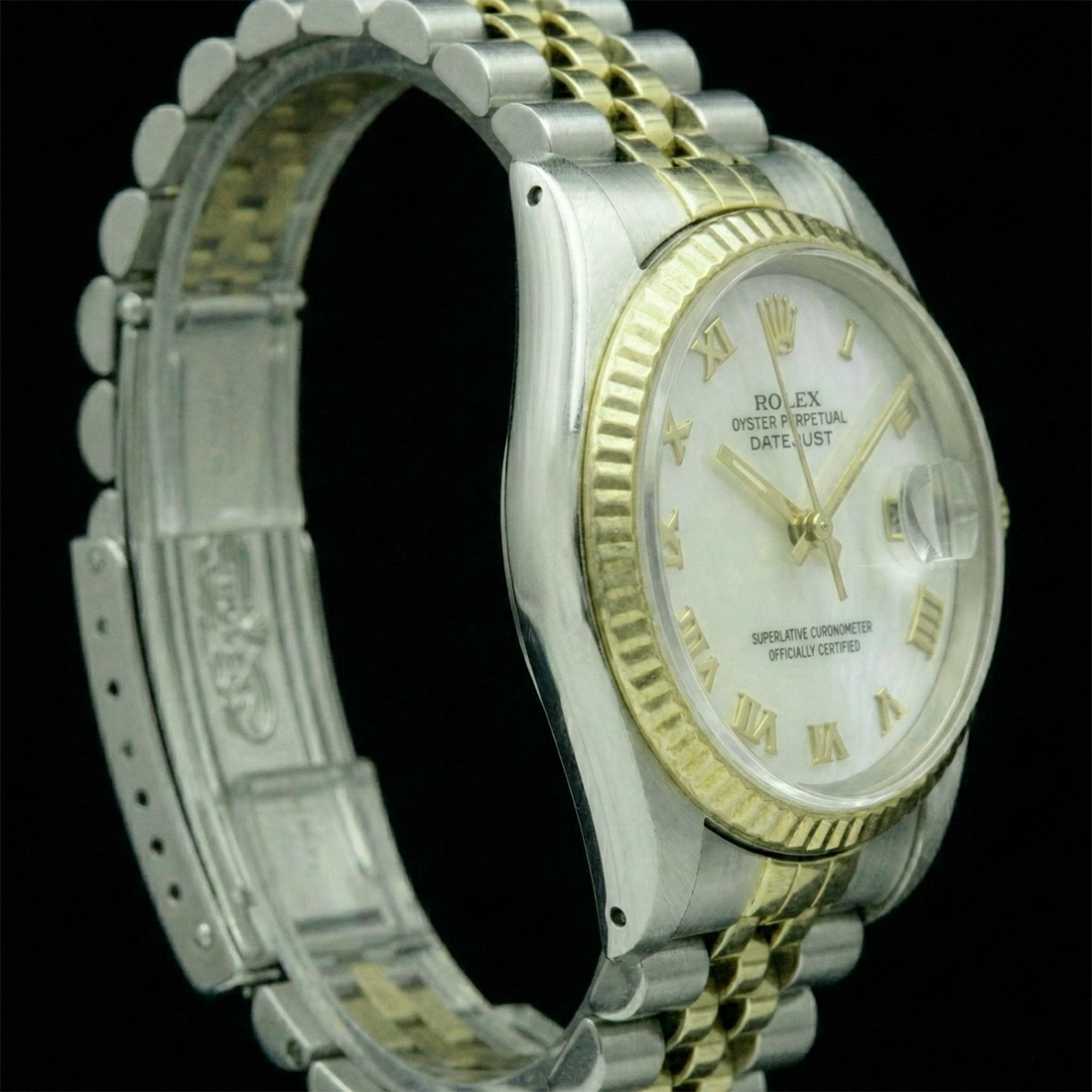 Rolex 36 mm White Mother Of Pearl Roman Dial Jubilee Bracelet Two Tone Watch