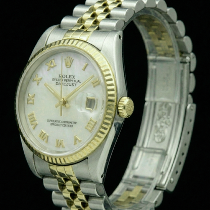 Rolex 36 mm White Mother Of Pearl Roman Dial Jubilee Bracelet Two Tone Watch
