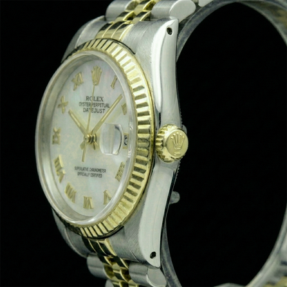 Rolex 36 mm White Mother Of Pearl Roman Dial Jubilee Bracelet Two Tone Watch