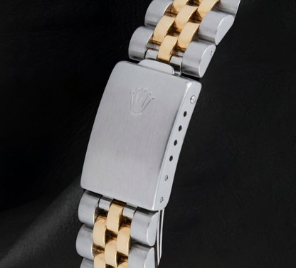 Rolex 36mm 16013 Datejust Black Mother of Pearl Diamond Dial Fluted Bezel Watch Two Tone