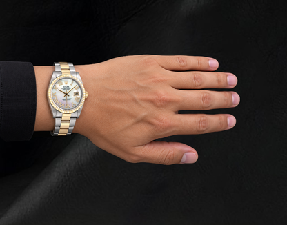 Rolex 36mm 16013 Datejust White Mother of Pearl Roman Diamond Dial Two Tone Watch