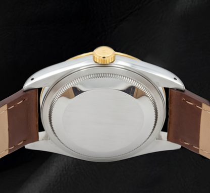 Rolex 36mm Blue Mother of Pearl Arabic Dial 16013 Datejust Brown Leather Strap Watch