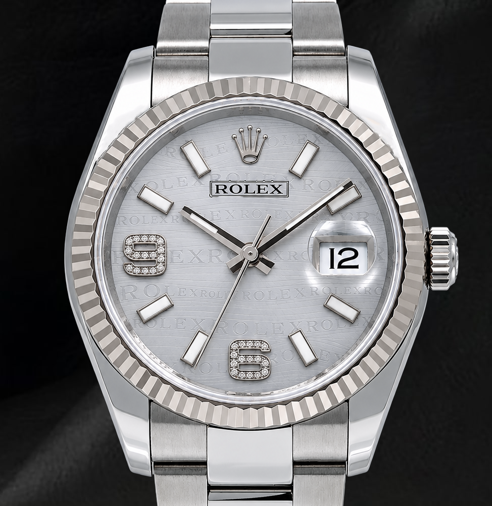 Rolex 36mm Datejust 116234 Silver Arabic Diamond Dial Stainless Steel Oyster Bracelet Watch