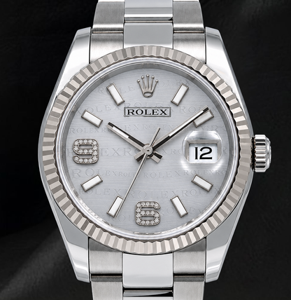 Rolex 36mm Datejust 116234 Silver Arabic Diamond Dial Stainless Steel Oyster Bracelet Watch