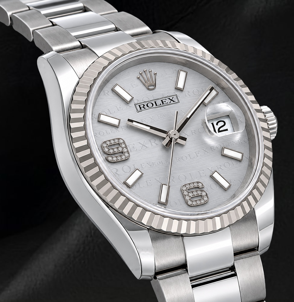 Rolex 36mm Datejust 116234 Silver Arabic Diamond Dial Stainless Steel Oyster Bracelet Watch