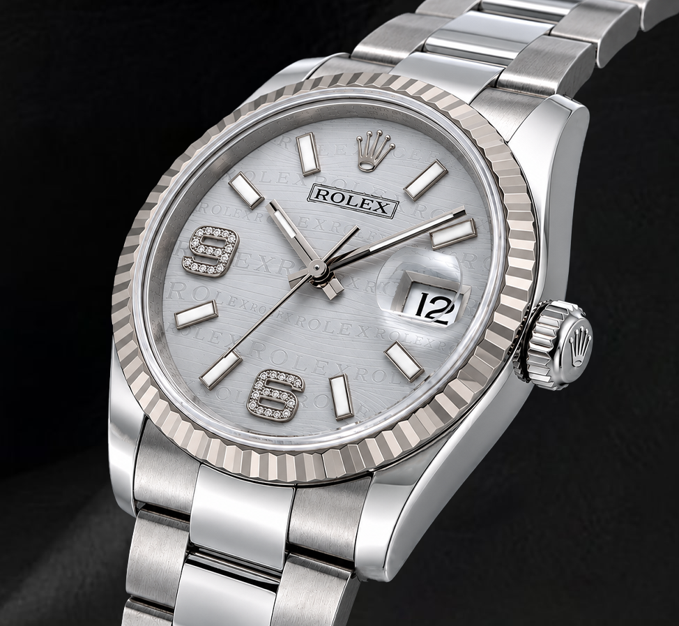 Rolex 36mm Datejust 116234 Silver Arabic Diamond Dial Stainless Steel Oyster Bracelet Watch