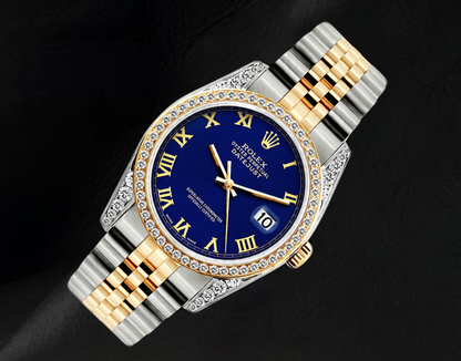Rolex 36mm Datejust 16013 Blue Roman Dial Jubilee Bracelet Two Tone Watch