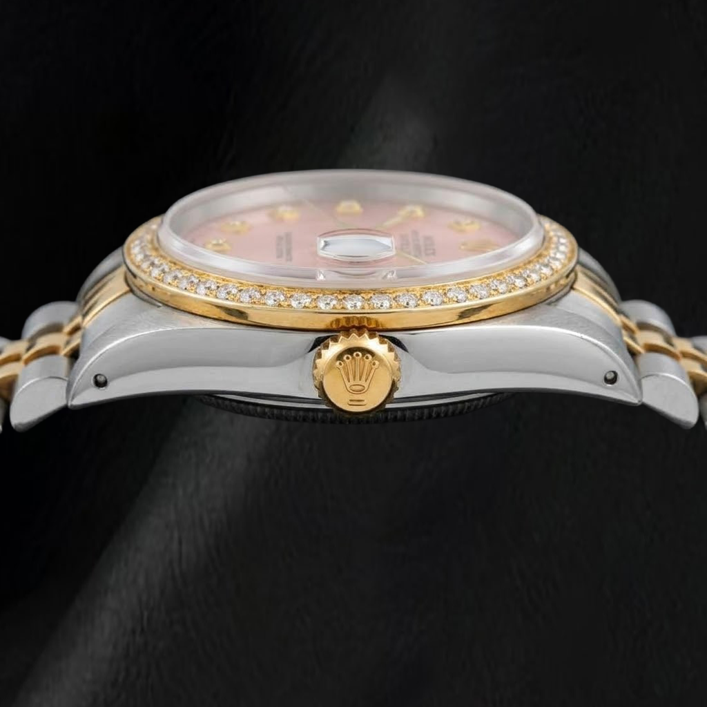 Rolex 36mm Datejust 16013 Pink Diamond Dial Watch Two Tone