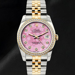 Rolex 36mm Datejust 16013 Pink Floral Diamond Dial Watch Two Tone