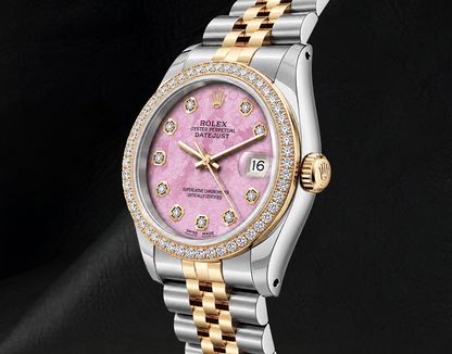 Rolex 36mm Datejust 16013 Pink Floral Diamond Dial Watch Two Tone