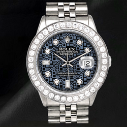 Rolex 36mm Datejust 16014 Blue Pattern Diamond Dial Stainless Steel Watch