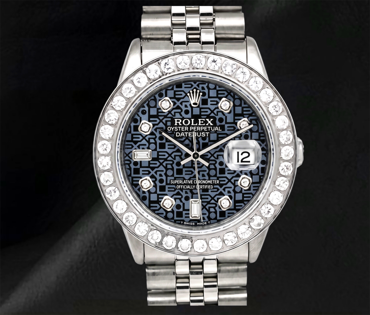 Rolex 36mm Datejust 16014 Blue Pattern Diamond Dial Stainless Steel Watch