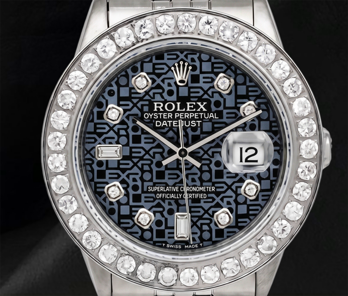 Rolex 36mm Datejust 16014 Blue Pattern Diamond Dial Stainless Steel Watch