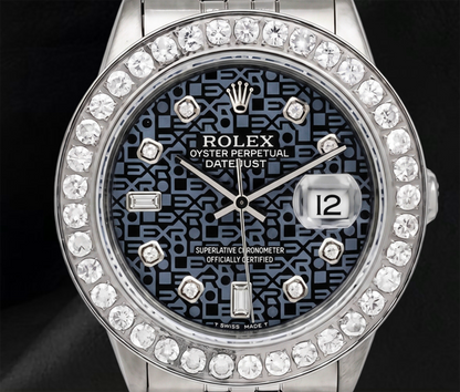 Rolex 36mm Datejust 16014 Blue Pattern Diamond Dial Stainless Steel Watch