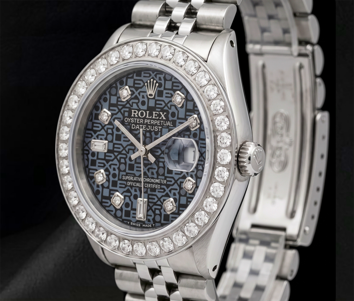 Rolex 36mm Datejust 16014 Blue Pattern Diamond Dial Stainless Steel Watch