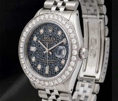 Rolex 36mm Datejust 16014 Blue Pattern Diamond Dial Stainless Steel Watch