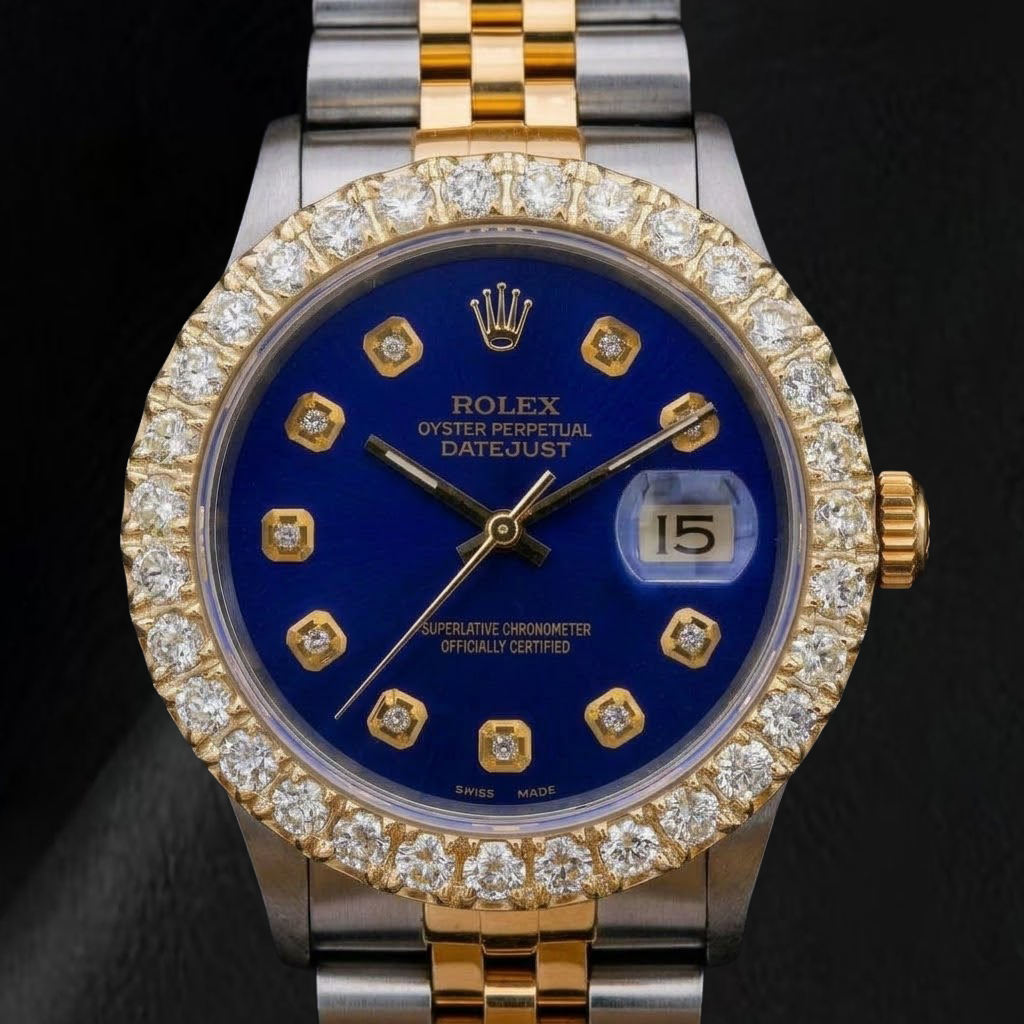Rolex 36mm Datejust 16233 Blue Diamond Dial Two Tone Watch