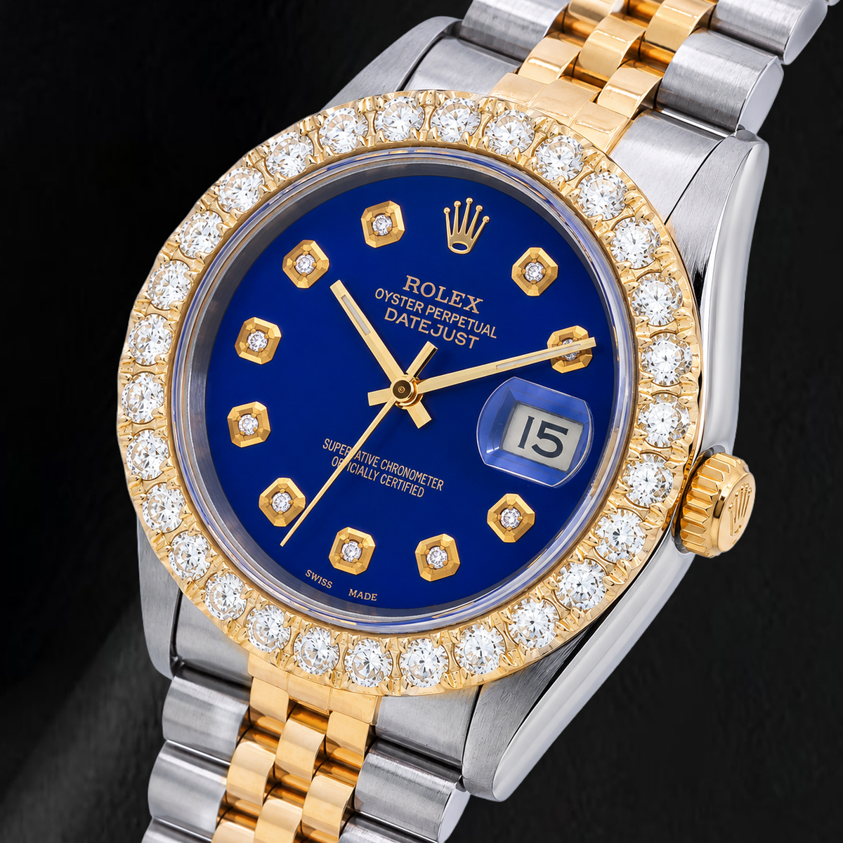 Rolex 36mm Datejust 16233 Blue Diamond Dial Two Tone Watch