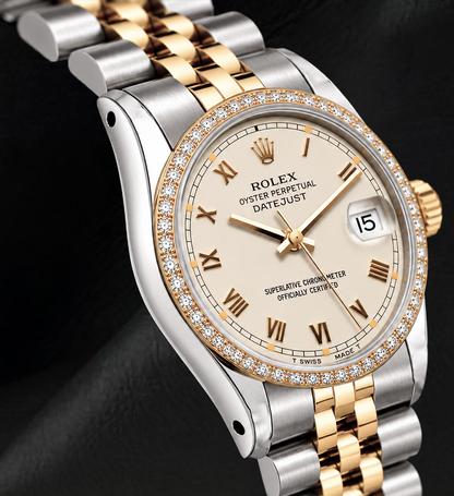 Rolex 36mm Datejust 16233 Ivory Roman Dial Two Tone Watch