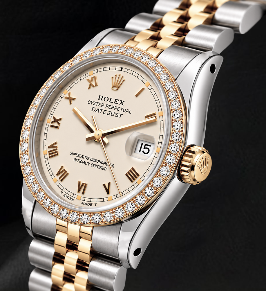 Rolex 36mm Datejust 16233 Ivory Roman Dial Two Tone Watch