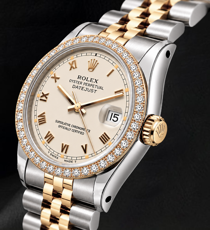 Rolex 36mm Datejust 16233 Ivory Roman Dial Two Tone Watch
