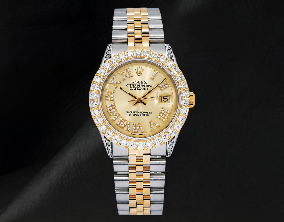 Rolex 36mm Datejust Roman Diamond Dial 1601 Two Tone Watch