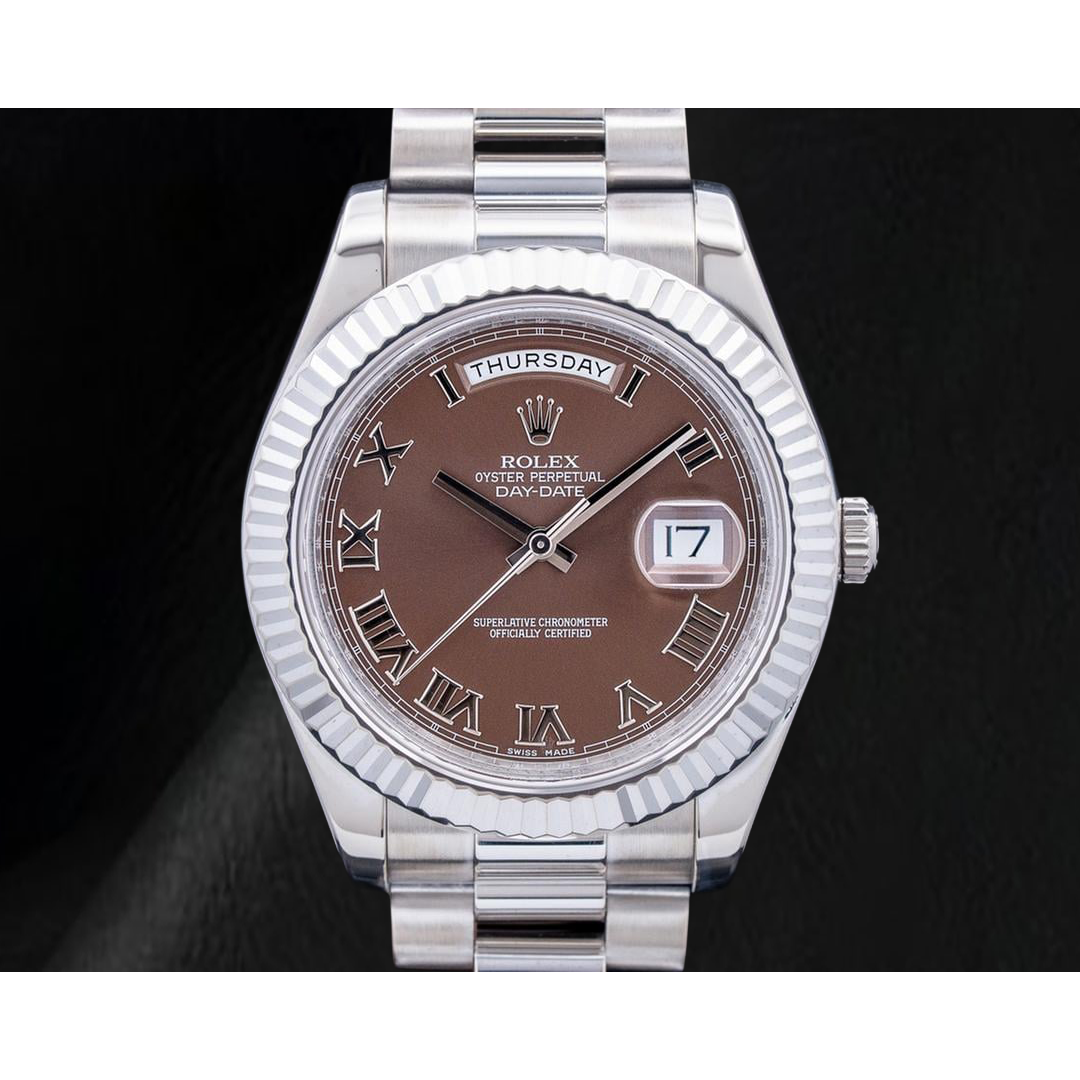 Rolex 41mm Day Date II 218239 Chocolate Roman Dial White Gold President Bracelet 18K