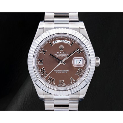 Rolex 41mm Day Date II 218239 Chocolate Roman Dial White Gold President Bracelet 18K