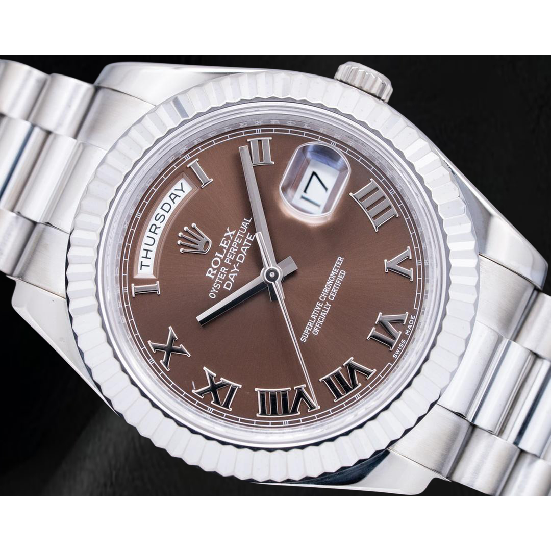 Rolex 41mm Day Date II 218239 Chocolate Roman Dial White Gold President Bracelet 18K