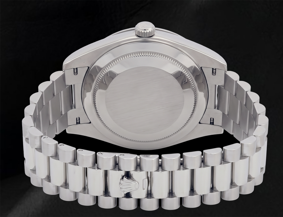 Rolex 41mm Day Date II 218239 White Baguette Diamond Dial White Gold President Bracelet 18K
