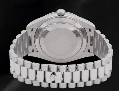 Rolex 41mm Day Date II 218239 White Baguette Diamond Dial White Gold President Bracelet 18K