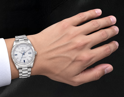 Rolex 41mm Day Date II 218239 White Baguette Diamond Dial White Gold President Bracelet 18K